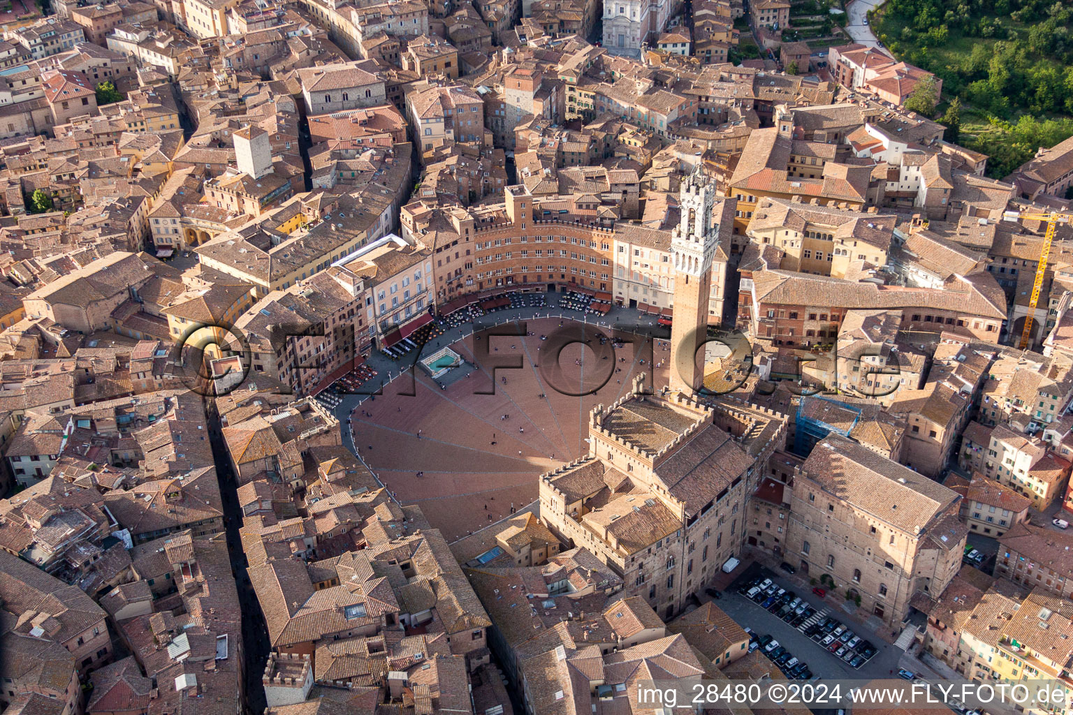 Market square Piazza del Campo in the city centre in Siena in the state Siena, Italy