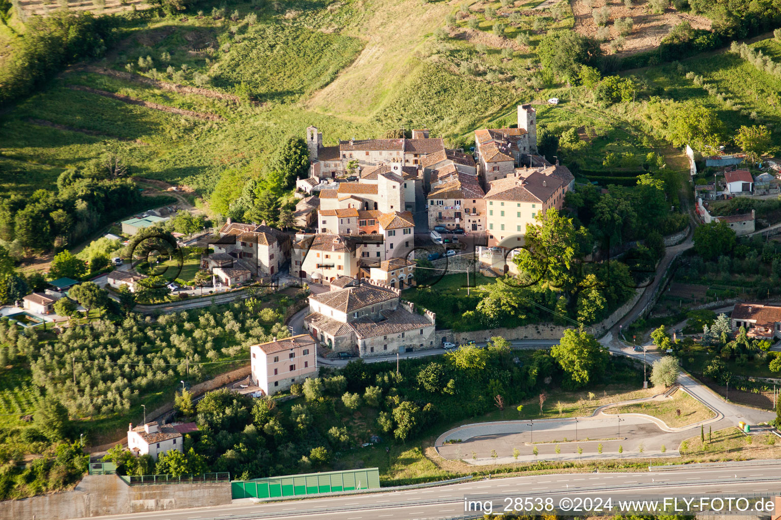 Aerial view of Rapolano Terme in the state Siena, Italy