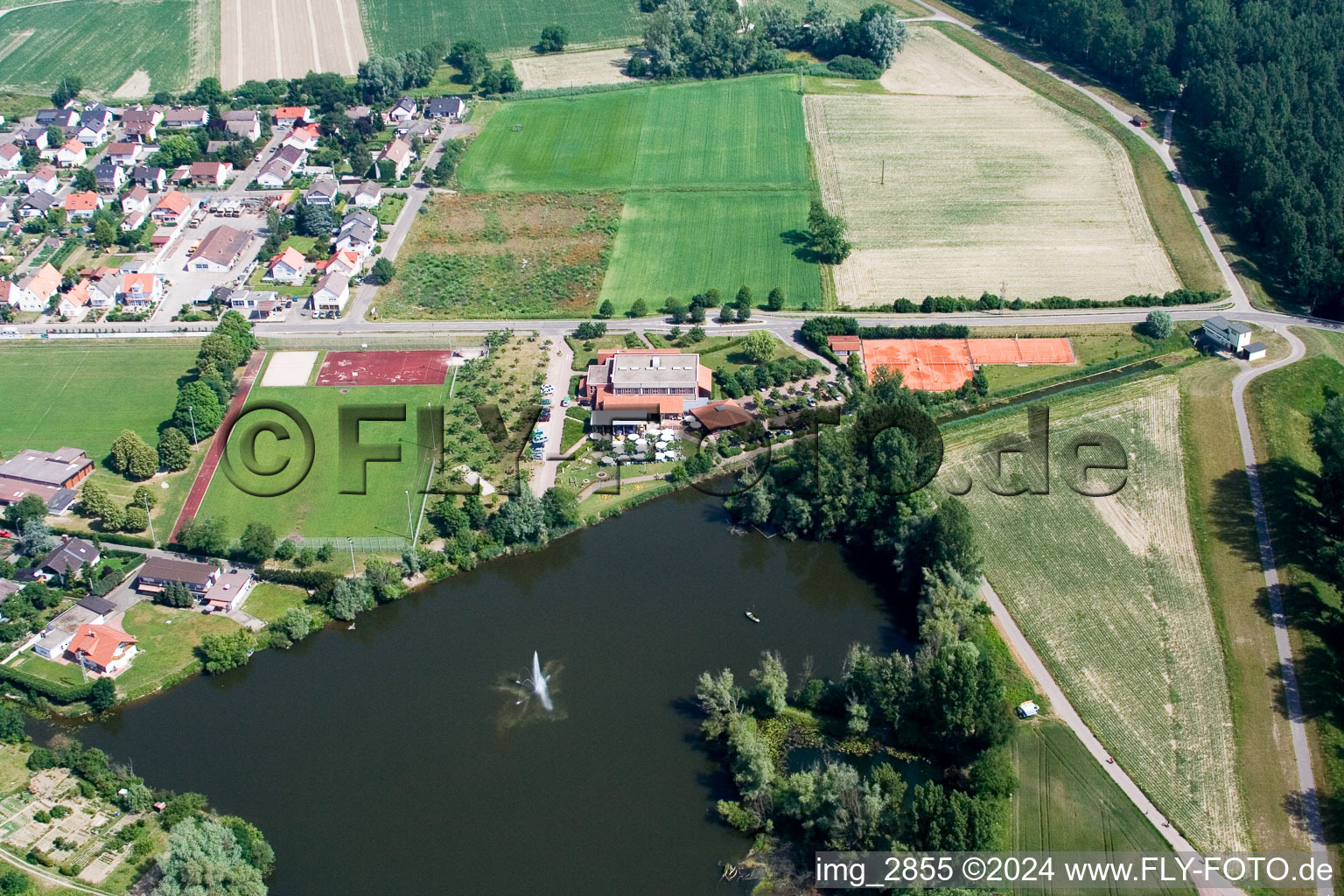 Aerial view of Tennis club in Leimersheim in the state Rhineland-Palatinate, Germany