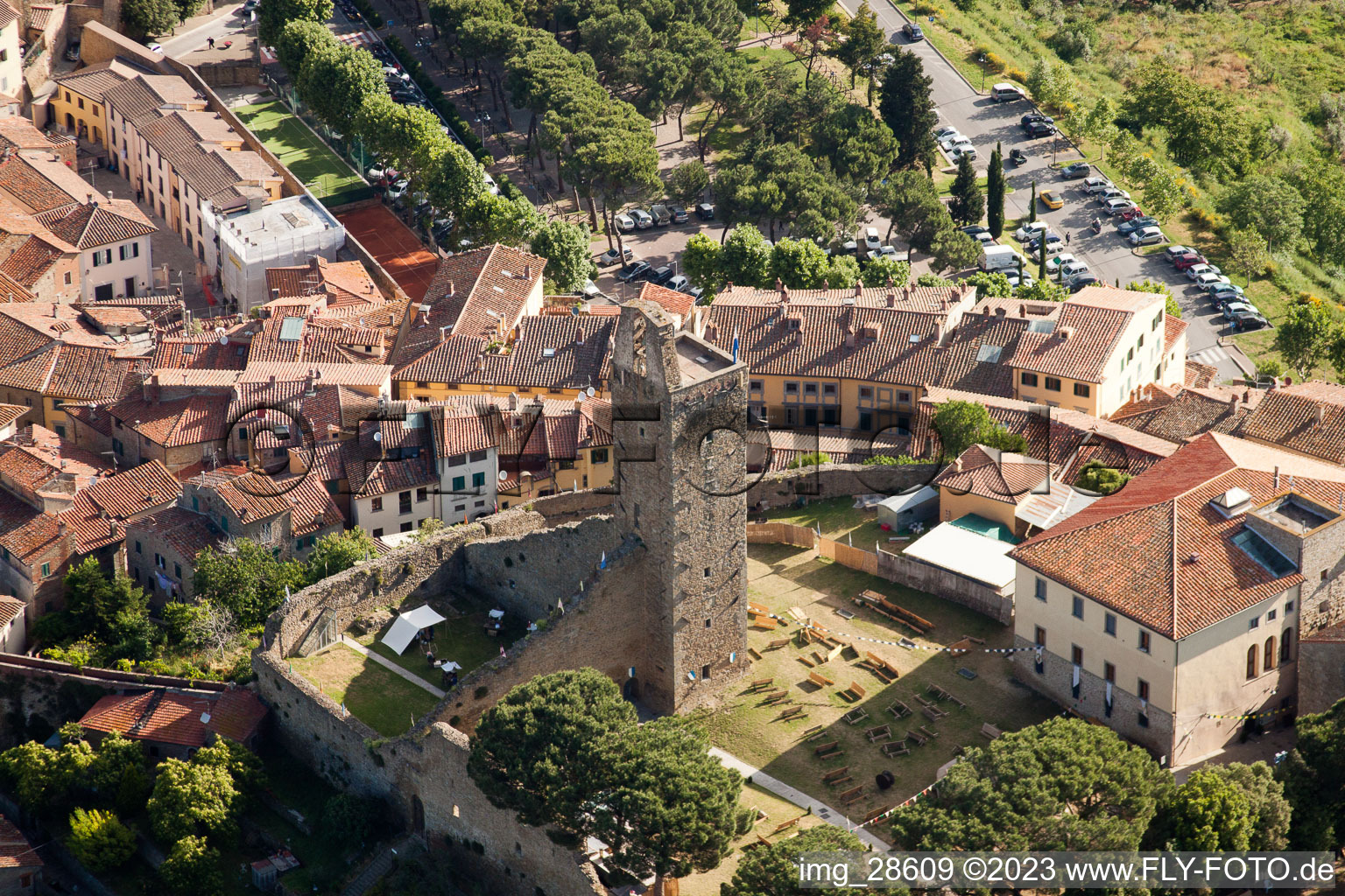 Aerial photograpy of Castiglion Fiorentino in the state Tuscany, Italy