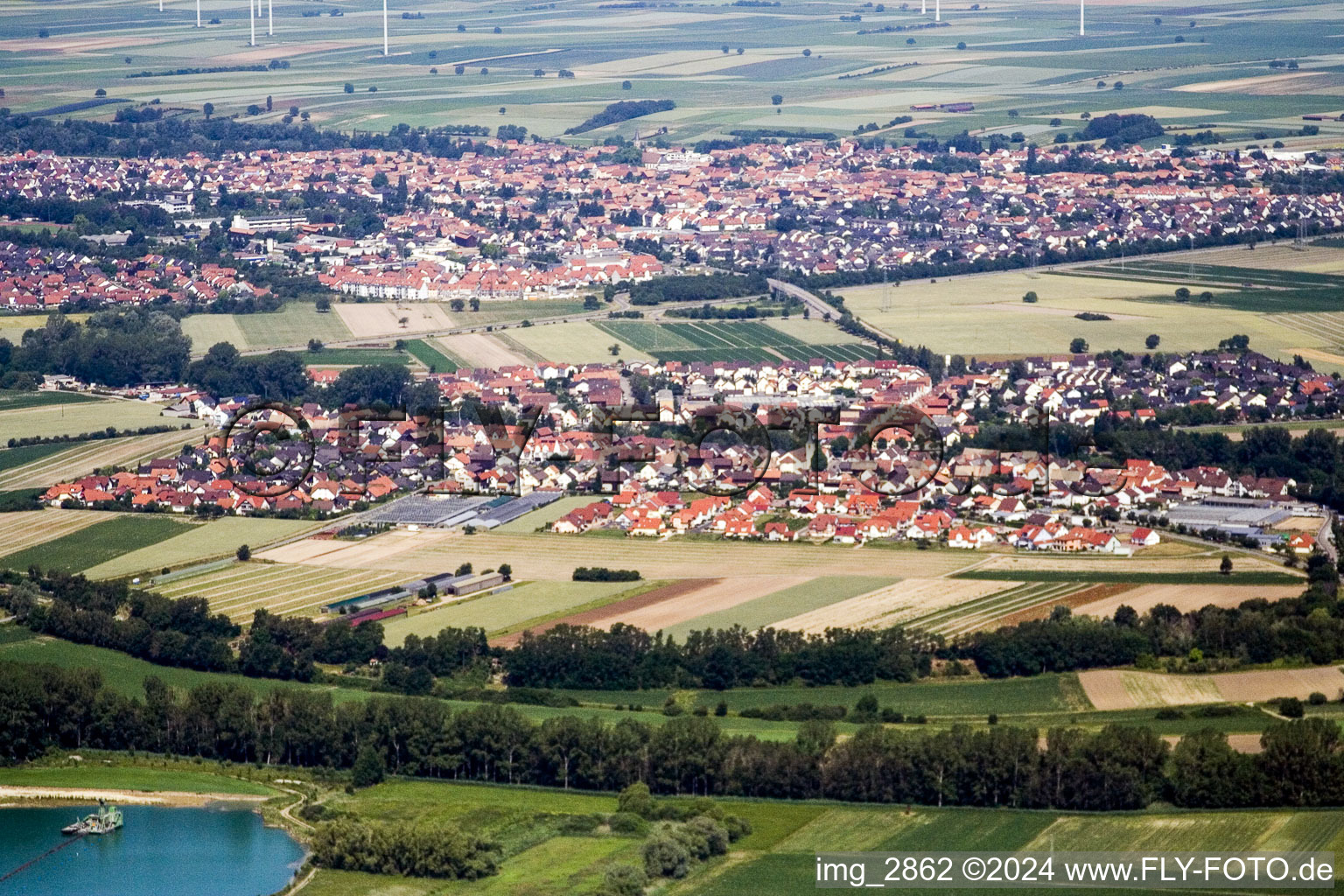 Kuhhardt, Rülzheim from the southeast in Kuhardt in the state Rhineland-Palatinate, Germany