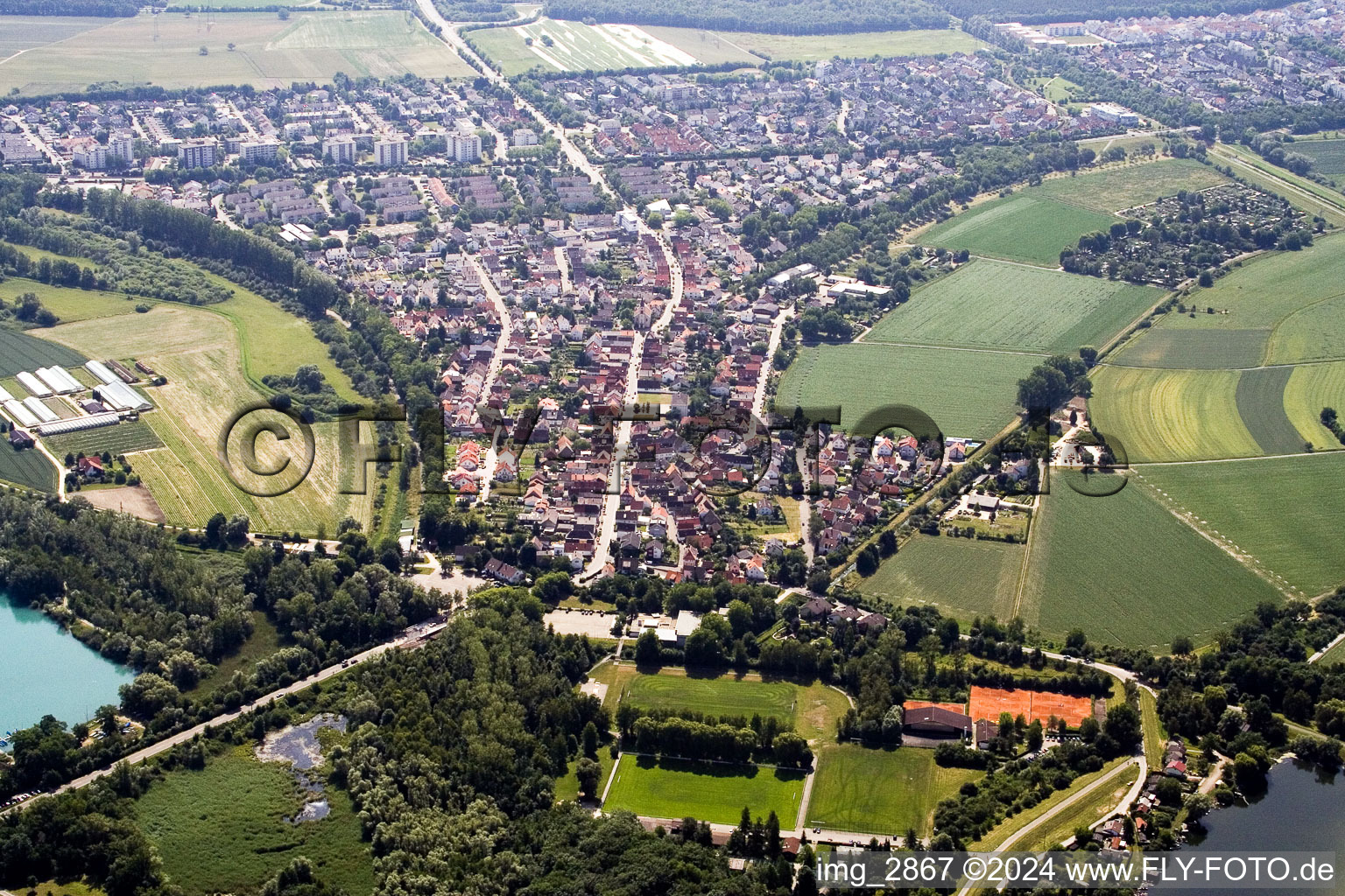 District Leopoldshafen in Eggenstein-Leopoldshafen in the state Baden-Wuerttemberg, Germany from the drone perspective