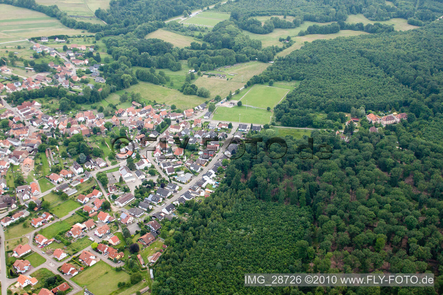 Scheibenhardt in Scheibenhard in the state Bas-Rhin, France viewn from the air