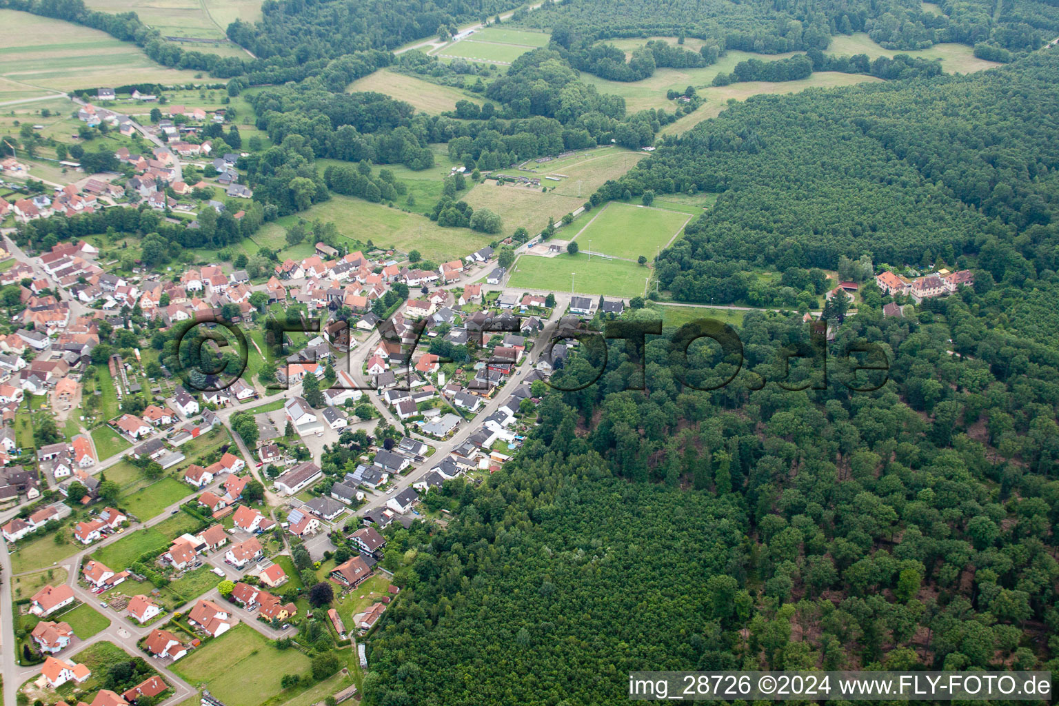 Scheibenhardt in Scheibenhard in the state Bas-Rhin, France viewn from the air