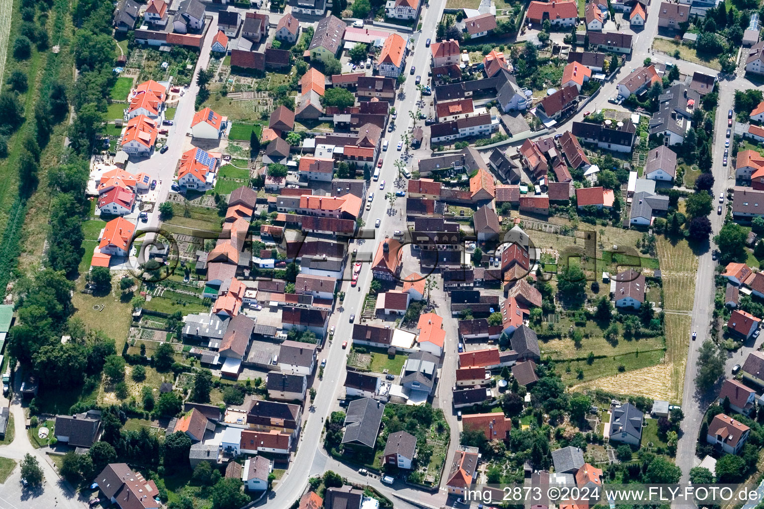 Aerial view of District Leopoldshafen in Eggenstein-Leopoldshafen in the state Baden-Wuerttemberg, Germany