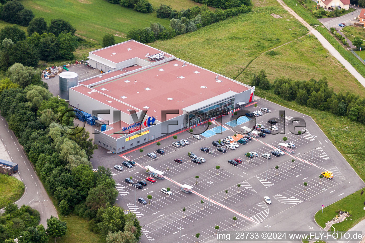 Store of the Supermarket Carrefour Market Lauterbourg in Scheibenhard in Grand Est, France