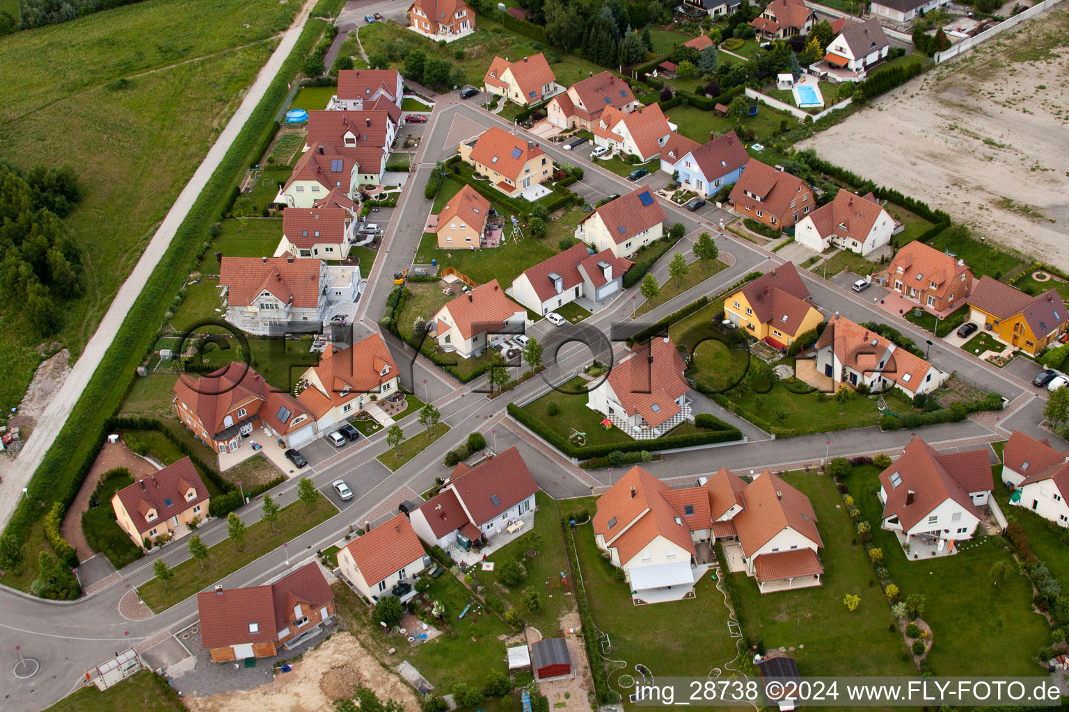 Aerial view of Site of the old supermarket in Lauterbourg in the state Bas-Rhin, France