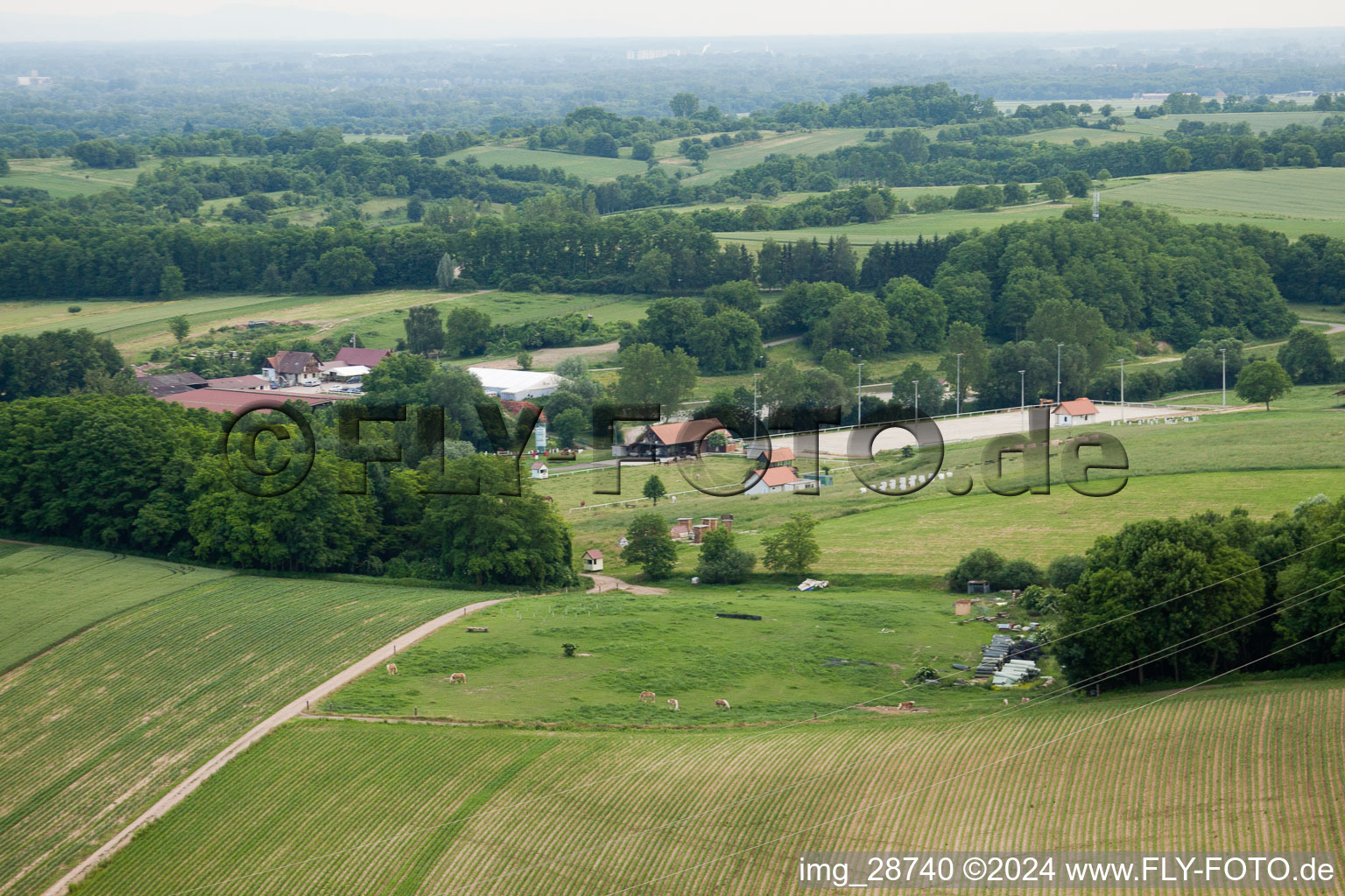 Drone recording of Haras de la Nee in Neewiller-près-Lauterbourg in the state Bas-Rhin, France