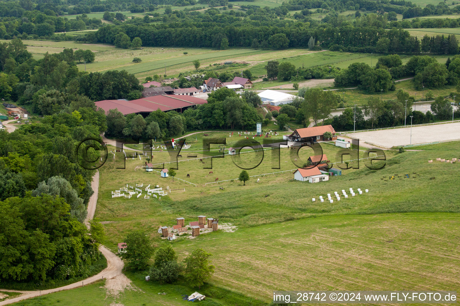 Haras de la Nee in Neewiller-près-Lauterbourg in the state Bas-Rhin, France from the drone perspective