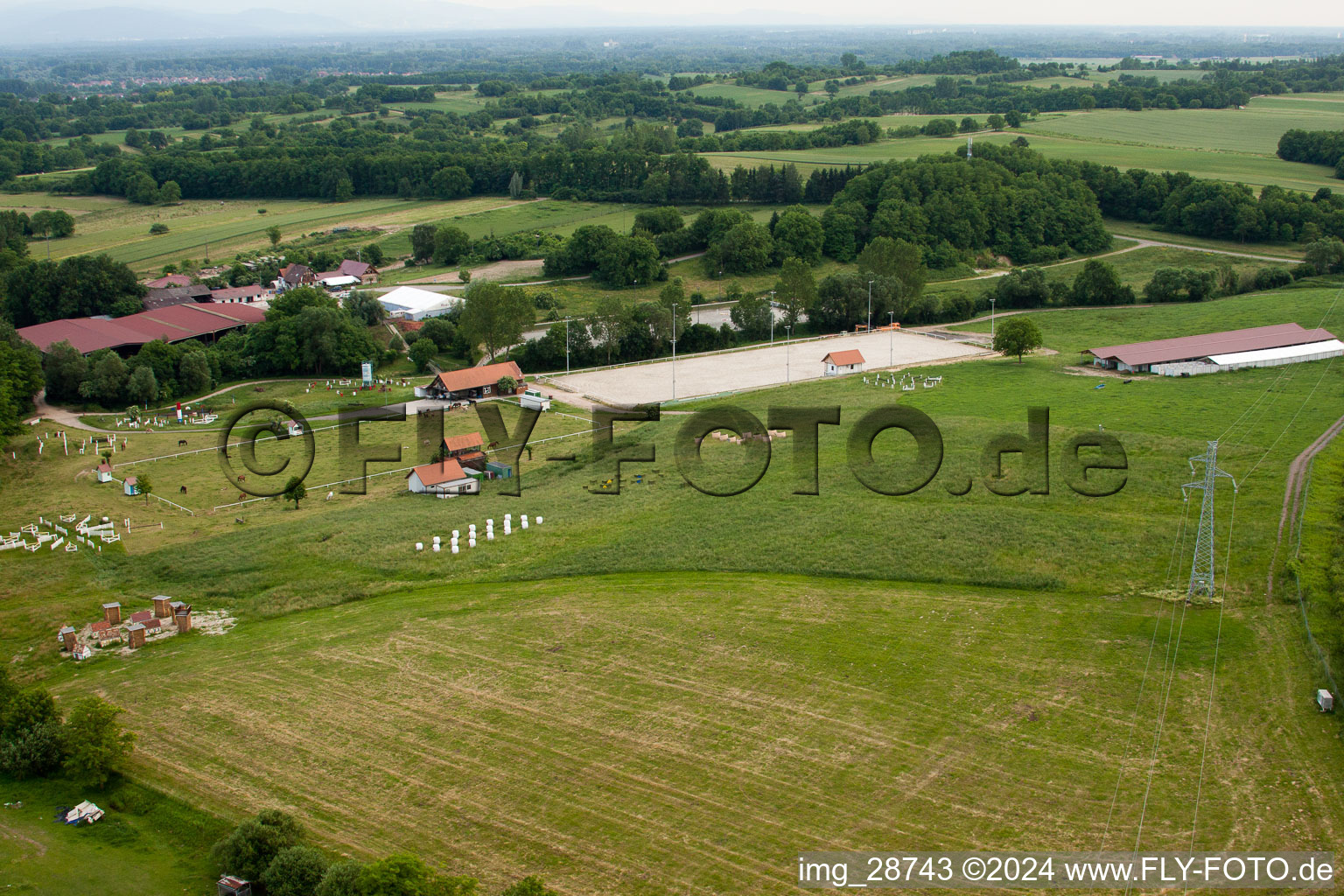 Haras de la Nee in Neewiller-près-Lauterbourg in the state Bas-Rhin, France from a drone