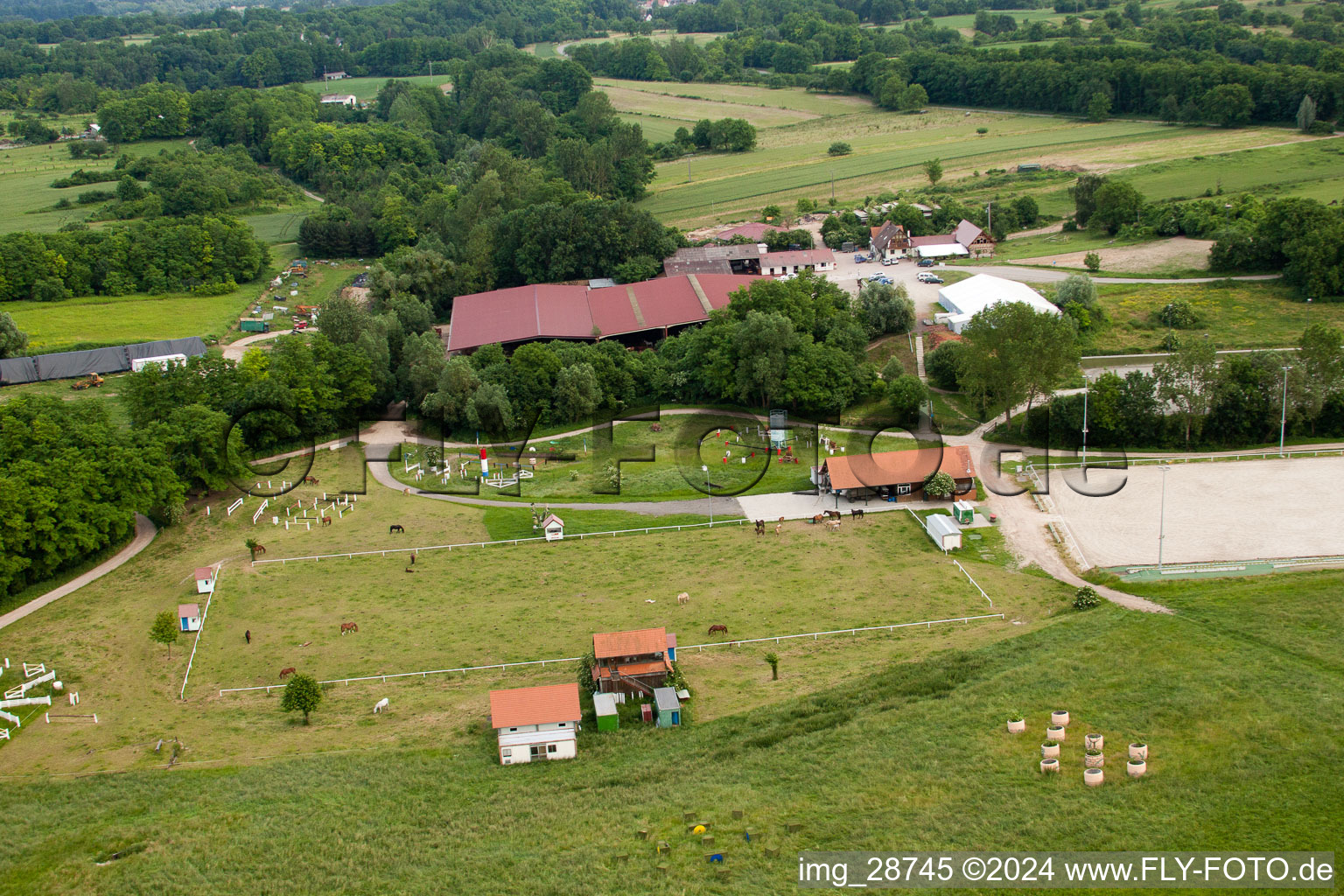 Aerial view of Haras de la Nee in Neewiller-près-Lauterbourg in the state Bas-Rhin, France