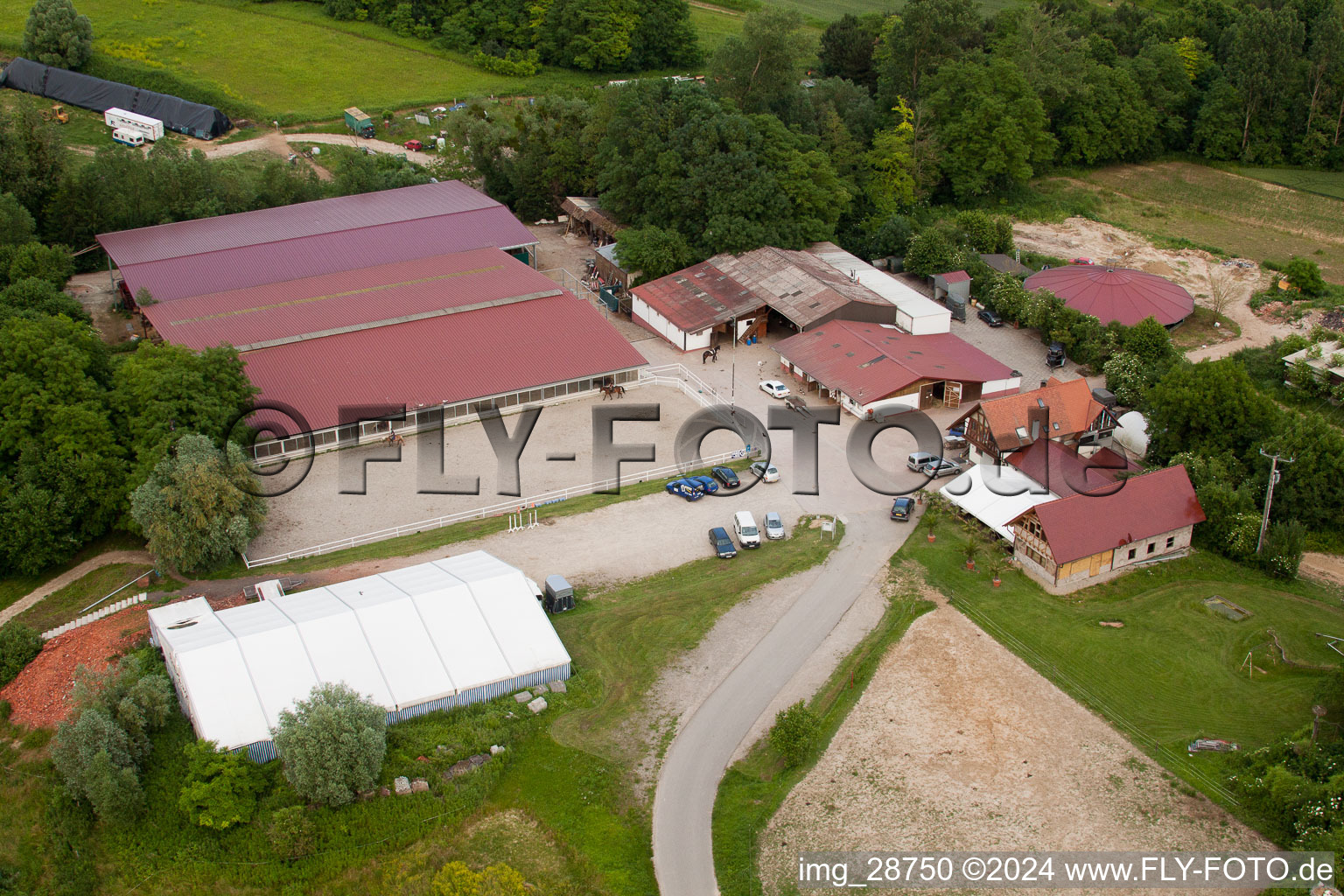 Haras de la Nee in Neewiller-près-Lauterbourg in the state Bas-Rhin, France seen from above