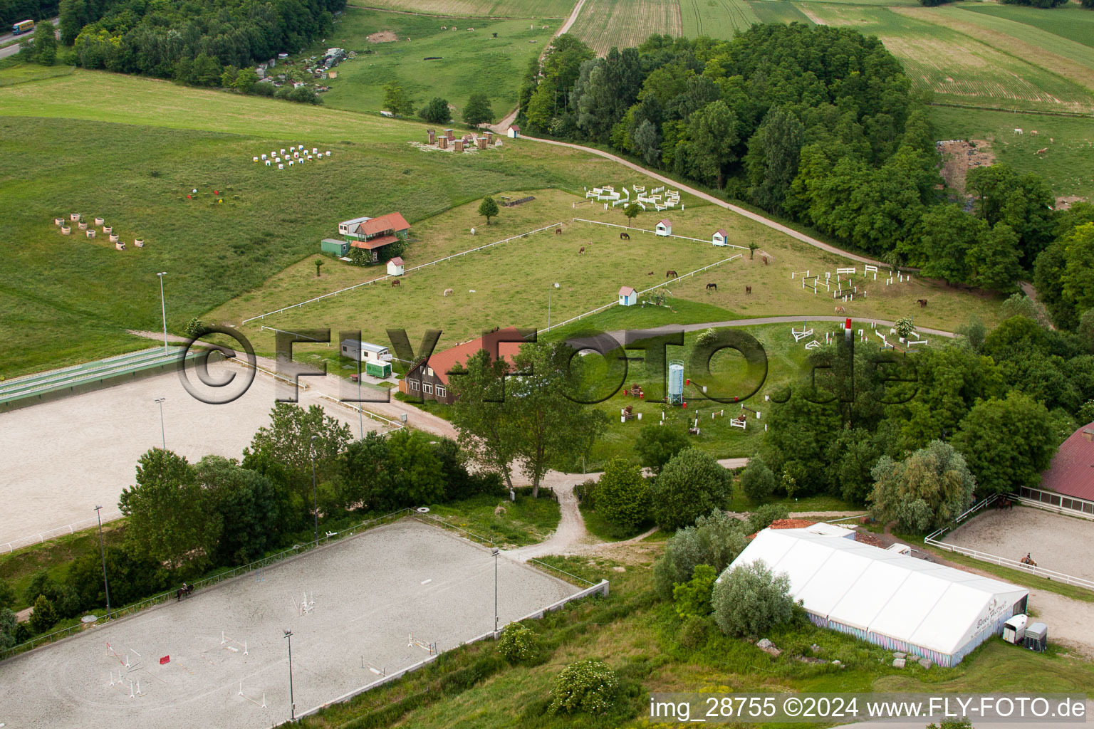 Haras de la Nee in Neewiller-près-Lauterbourg in the state Bas-Rhin, France viewn from the air