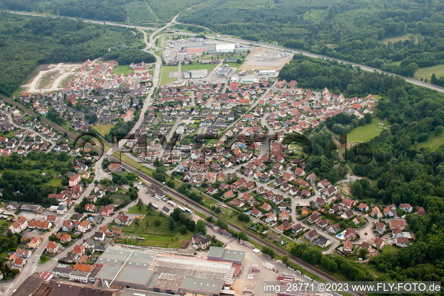 Seltz in the state Bas-Rhin, France viewn from the air