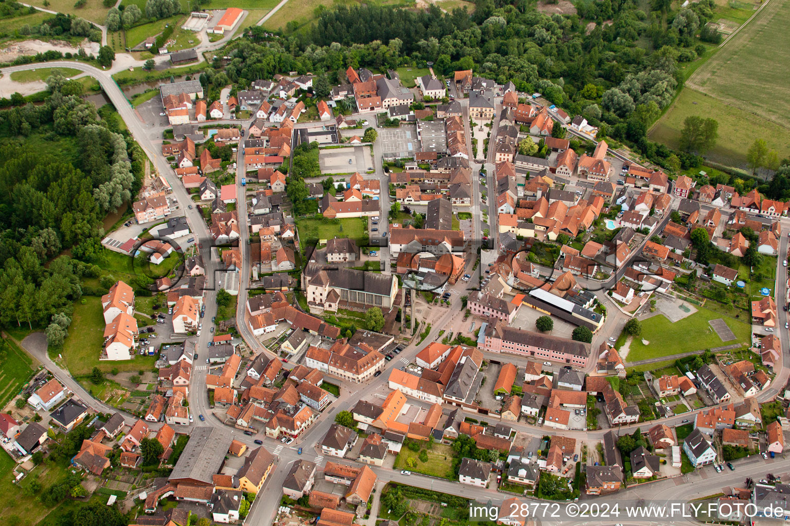 Drone recording of Seltz in the state Bas-Rhin, France