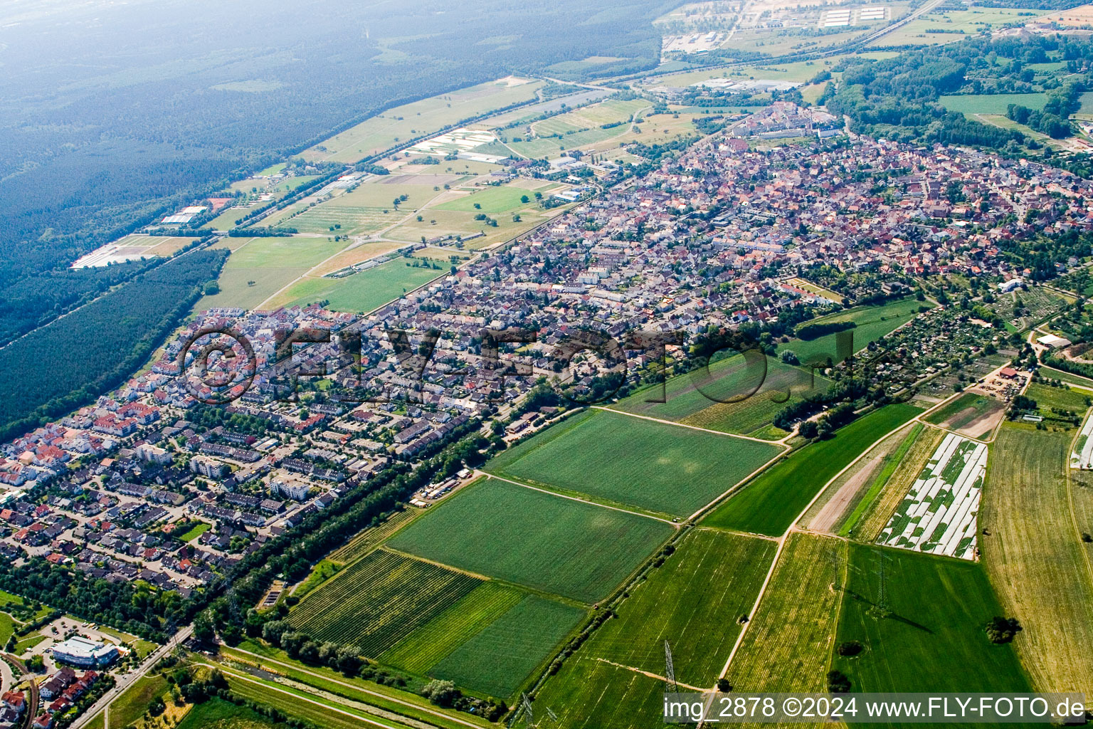 District Eggenstein in Eggenstein-Leopoldshafen in the state Baden-Wuerttemberg, Germany from above