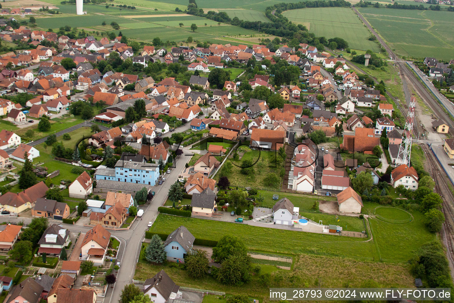 Rœschwoog in the state Bas-Rhin, France from above