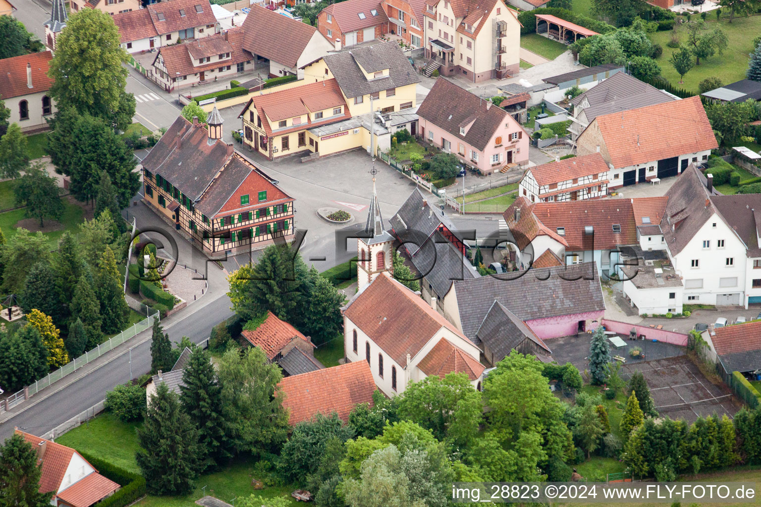 Village view in Dalhunden in the state Bas-Rhin, France from above