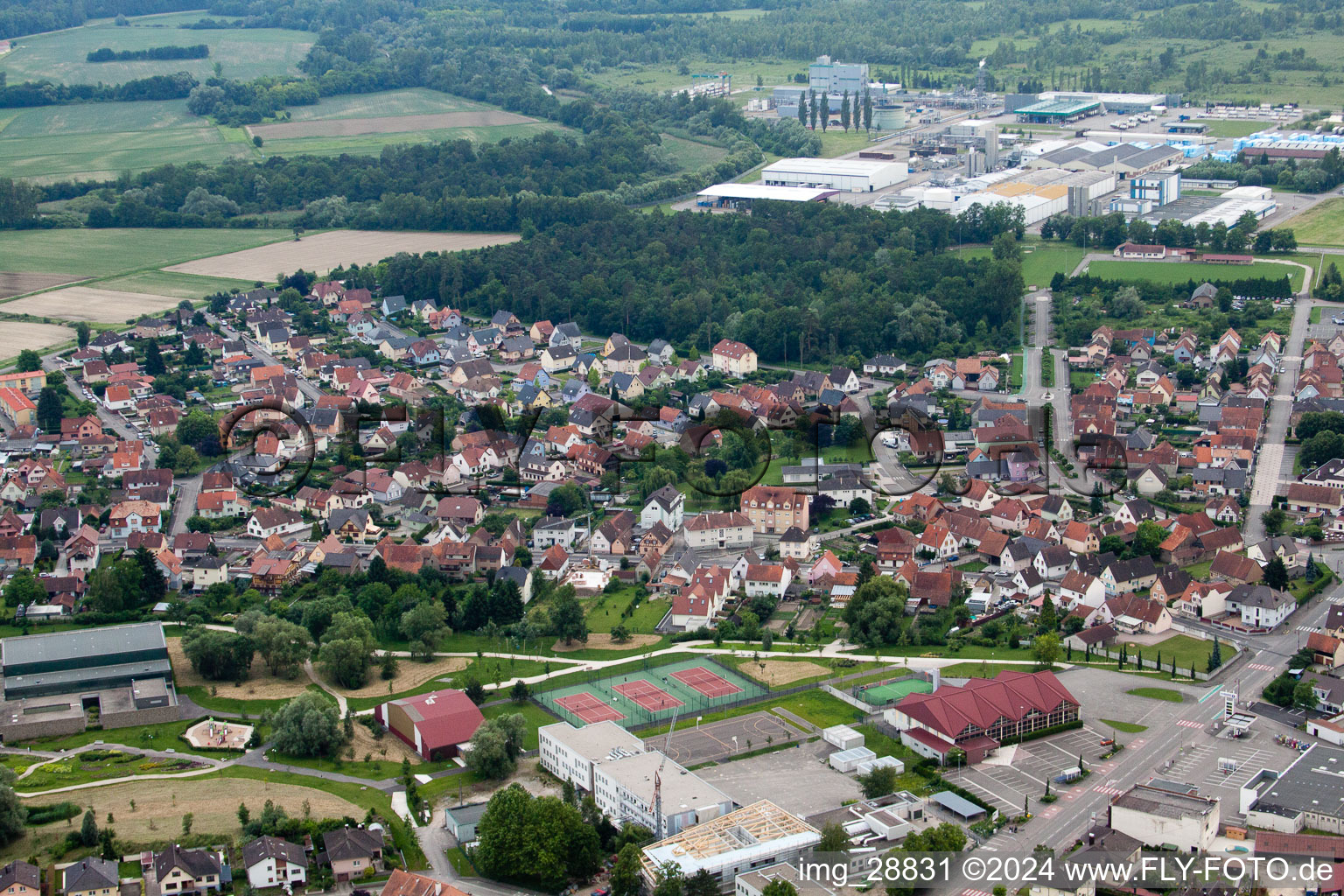 Aerial photograpy of Drusenheim in the state Bas-Rhin, France