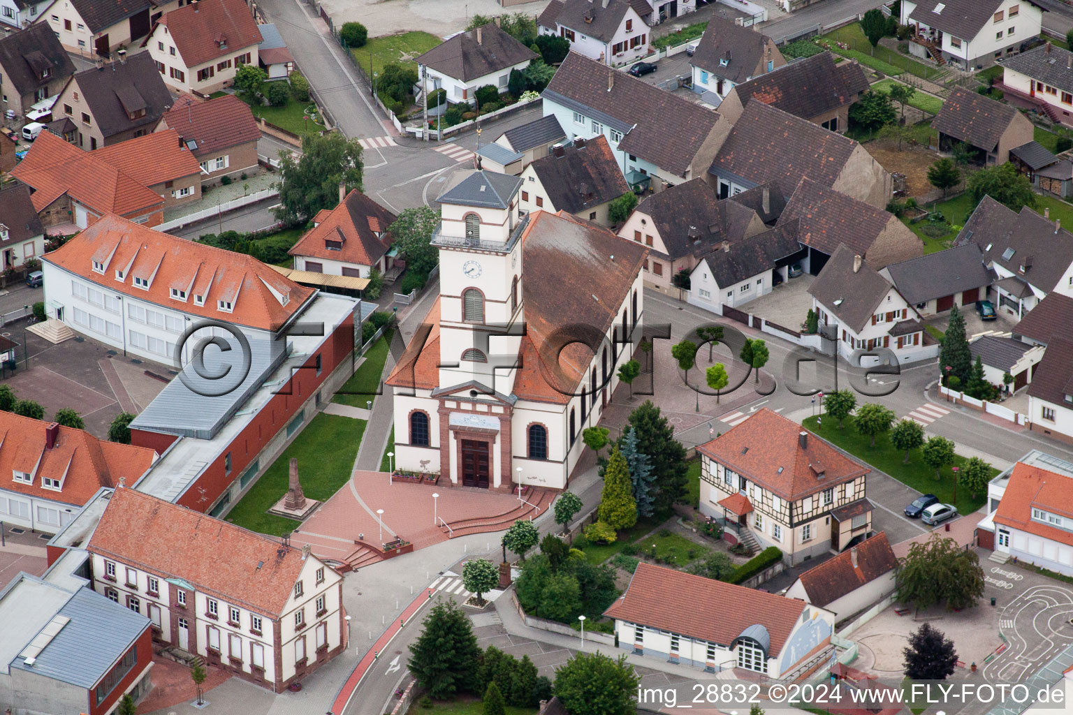 Church building in the village of Drusenheim in Grand Est, France