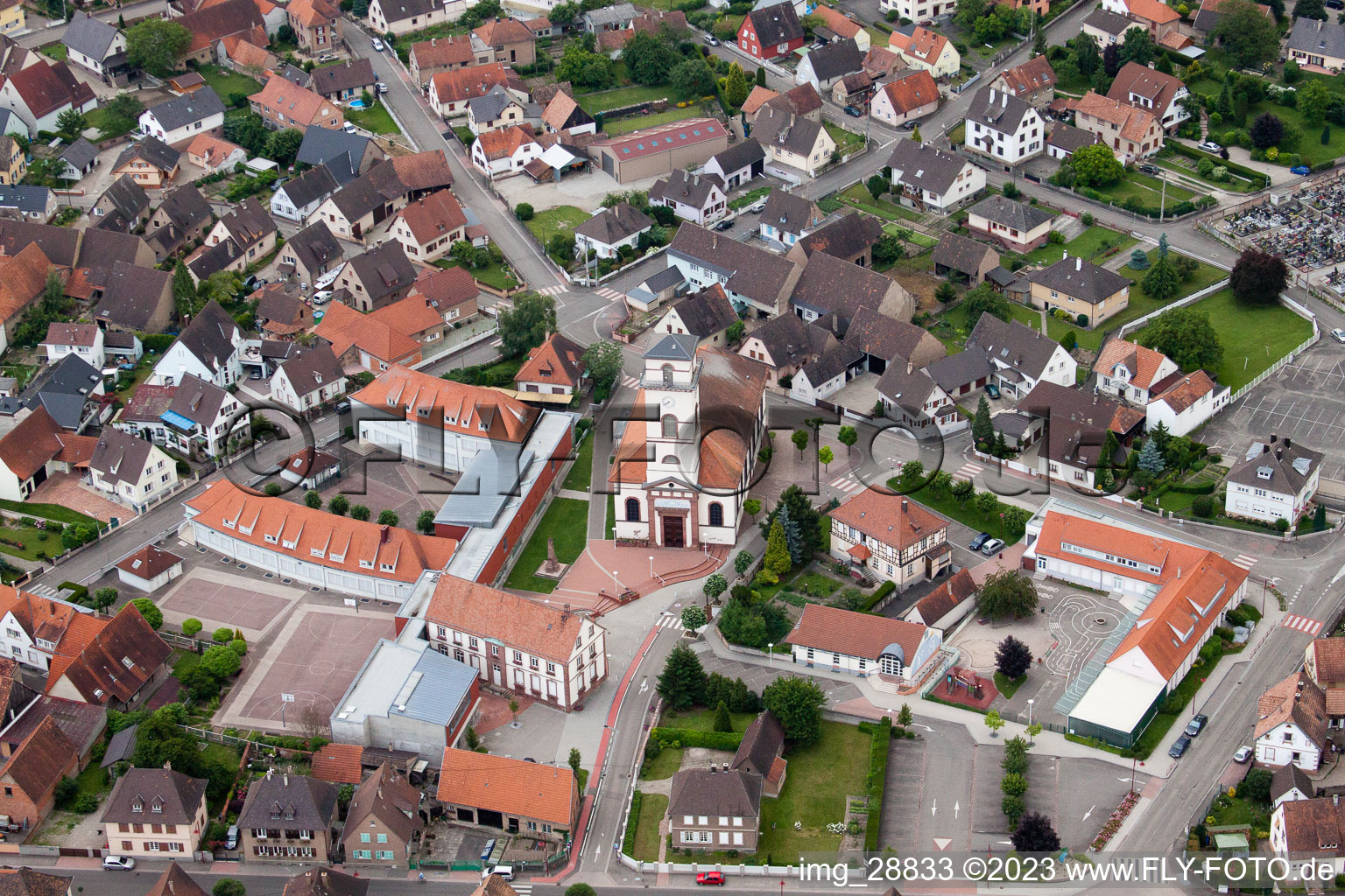 Oblique view of Drusenheim in the state Bas-Rhin, France