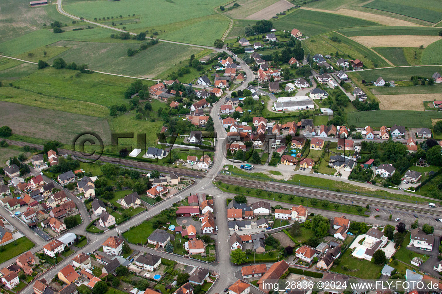 Drusenheim in the state Bas-Rhin, France seen from above