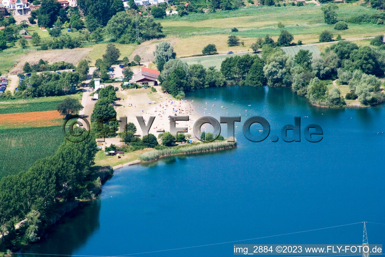 Beach at the quarry pond in Jockgrim in the state Rhineland-Palatinate, Germany