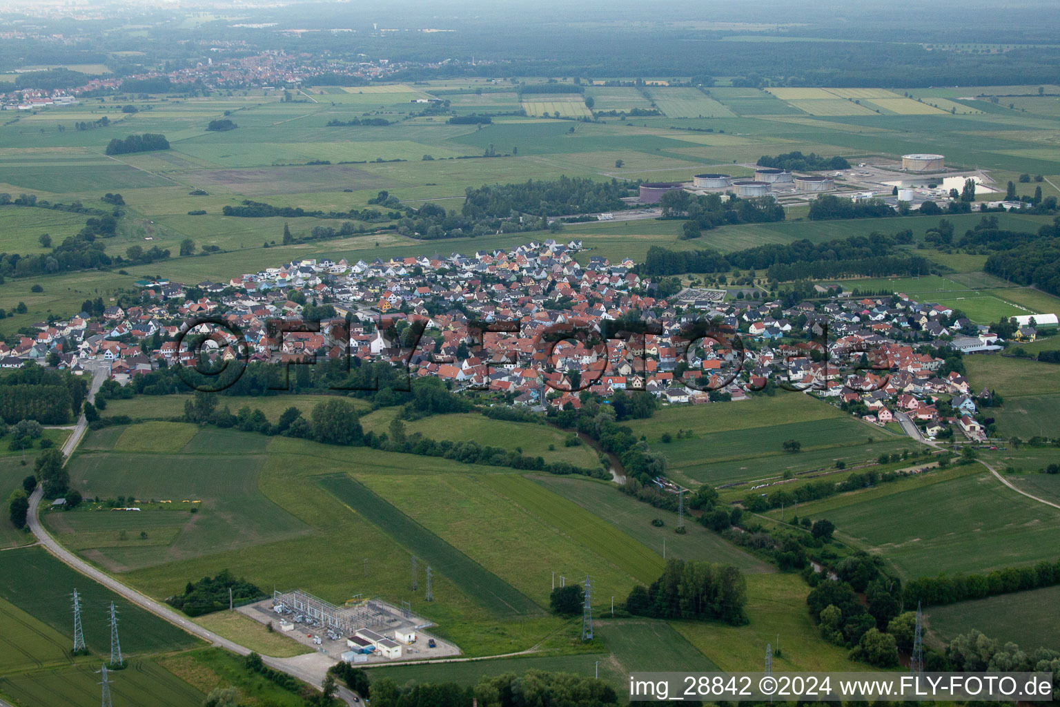 Oblique view of Rohrwiller in the state Bas-Rhin, France