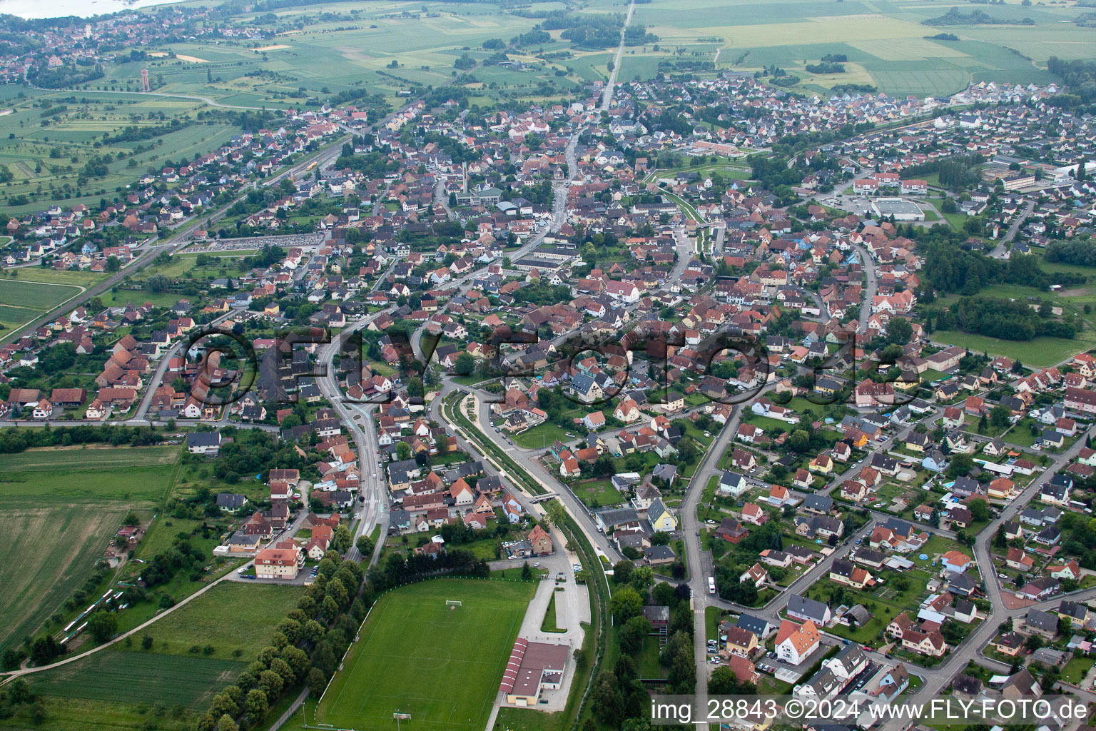 Aerial view of Herrlisheim in the state Bas-Rhin, France