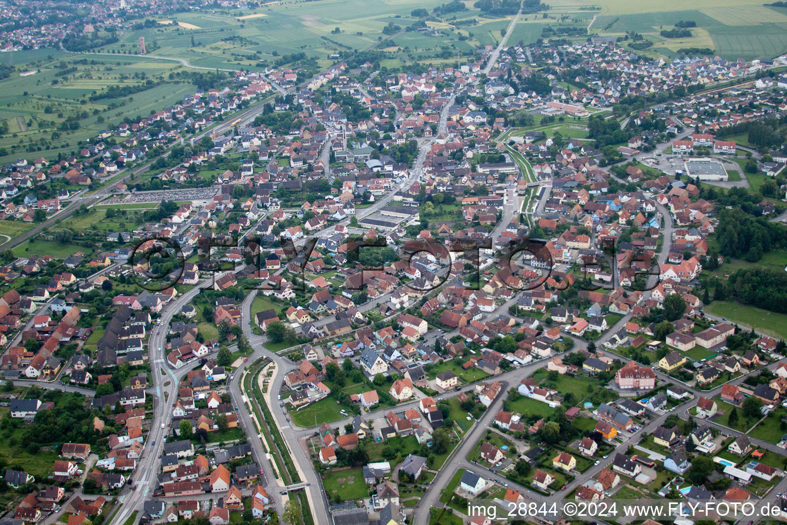 Aerial photograpy of Herrlisheim in the state Bas-Rhin, France