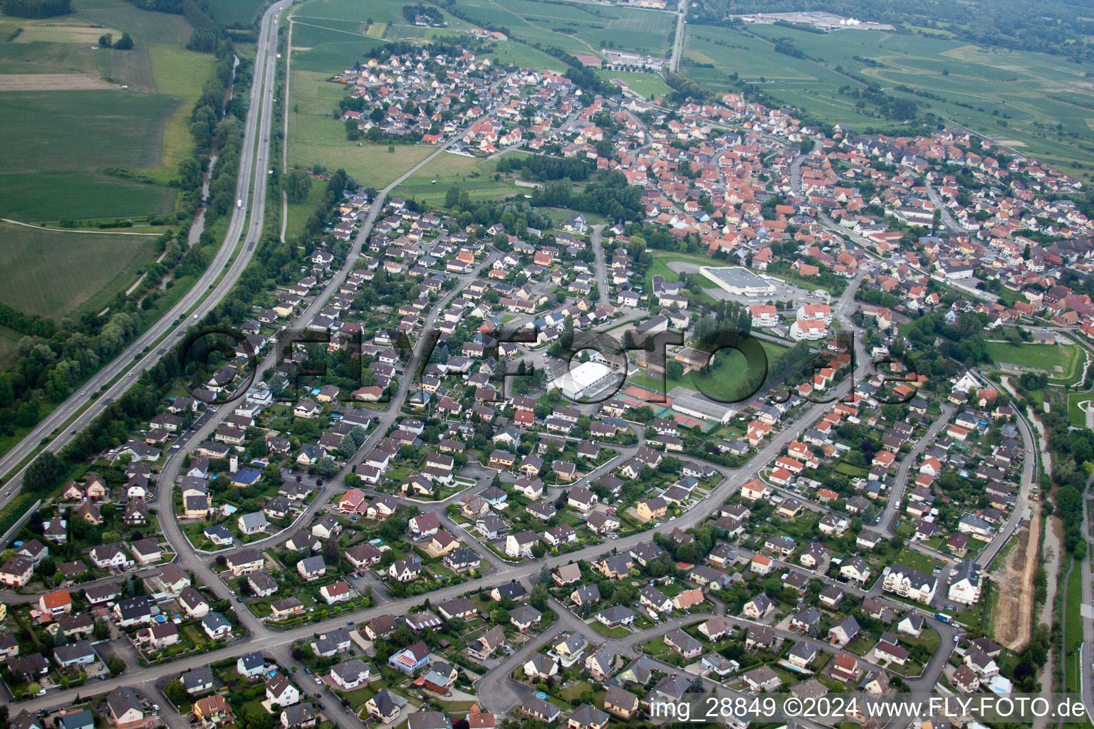 Oblique view of Herrlisheim in the state Bas-Rhin, France