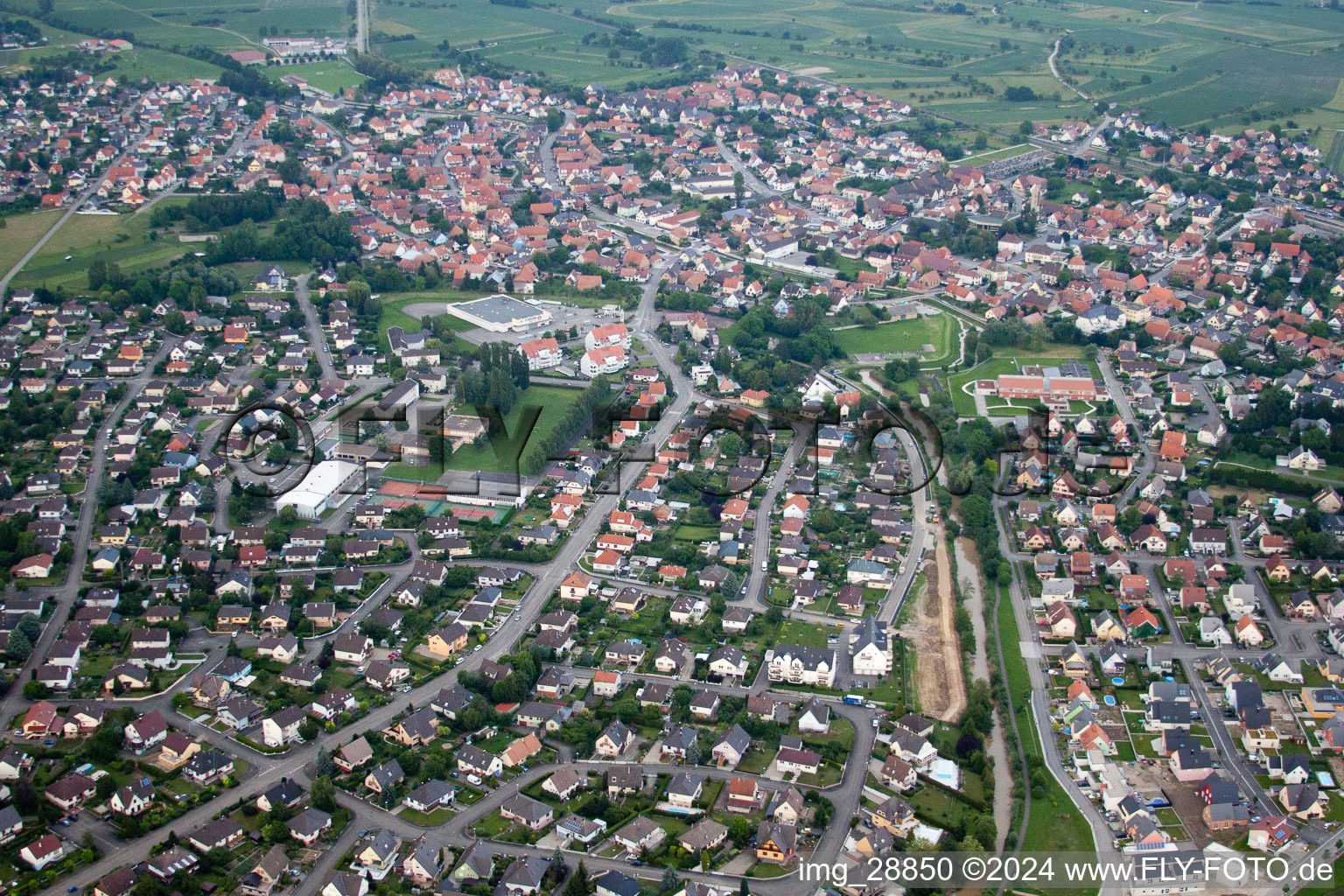 Herrlisheim in the state Bas-Rhin, France from above