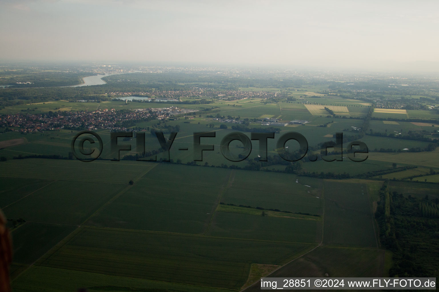 Gambsheim in the state Bas-Rhin, France from above