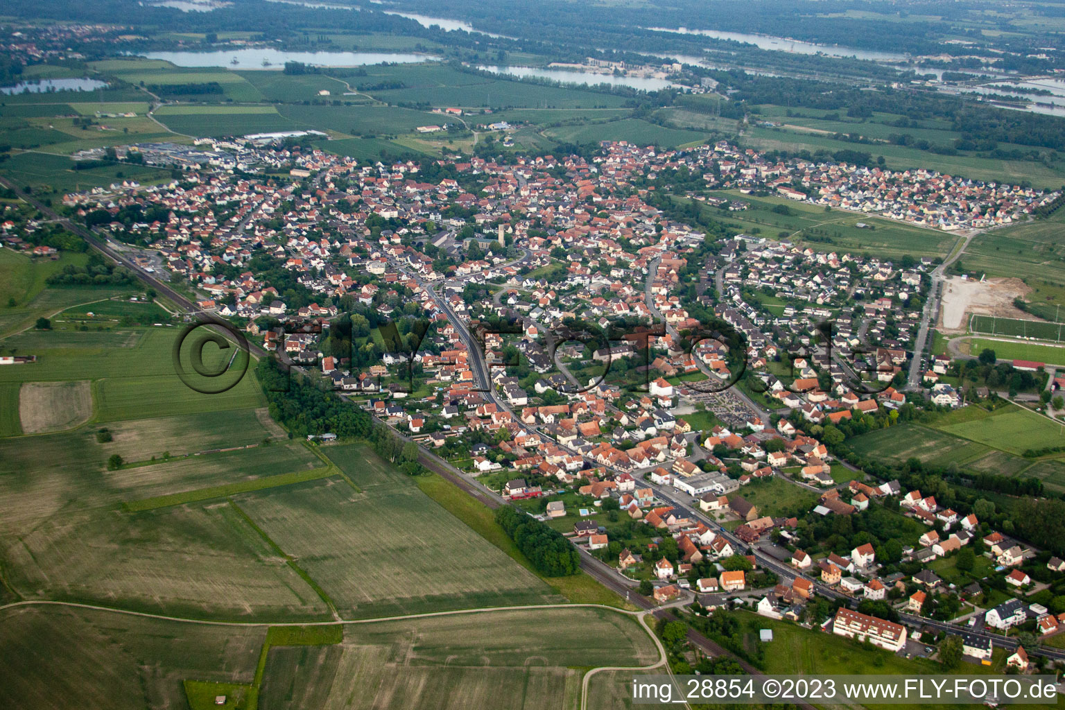 Gambsheim in the state Bas-Rhin, France out of the air
