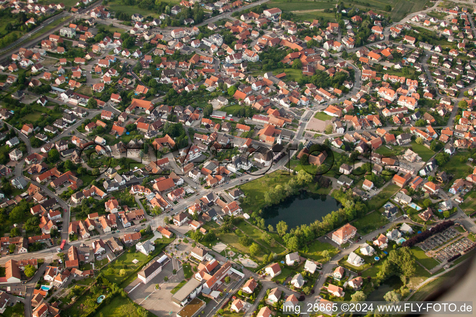 Aerial view of Village view in Kilstett in the state Bas-Rhin, France