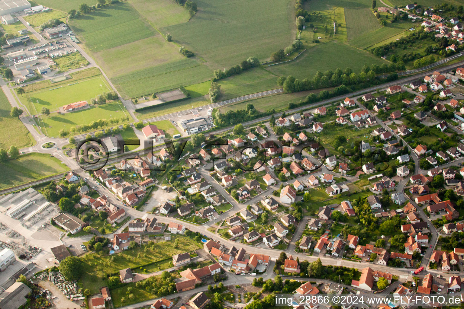 Kilstett in the state Bas-Rhin, France from above