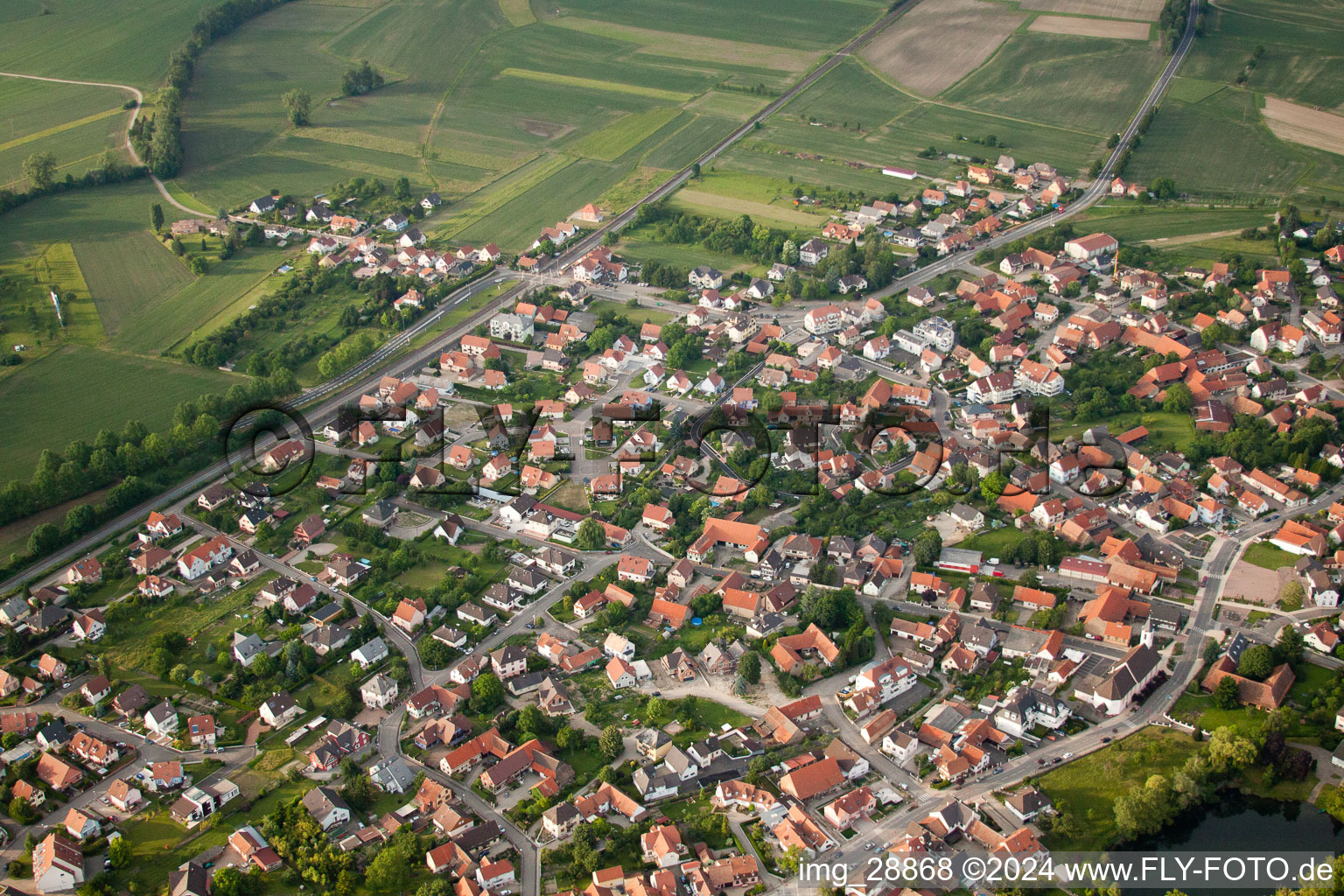 Kilstett in the state Bas-Rhin, France seen from above