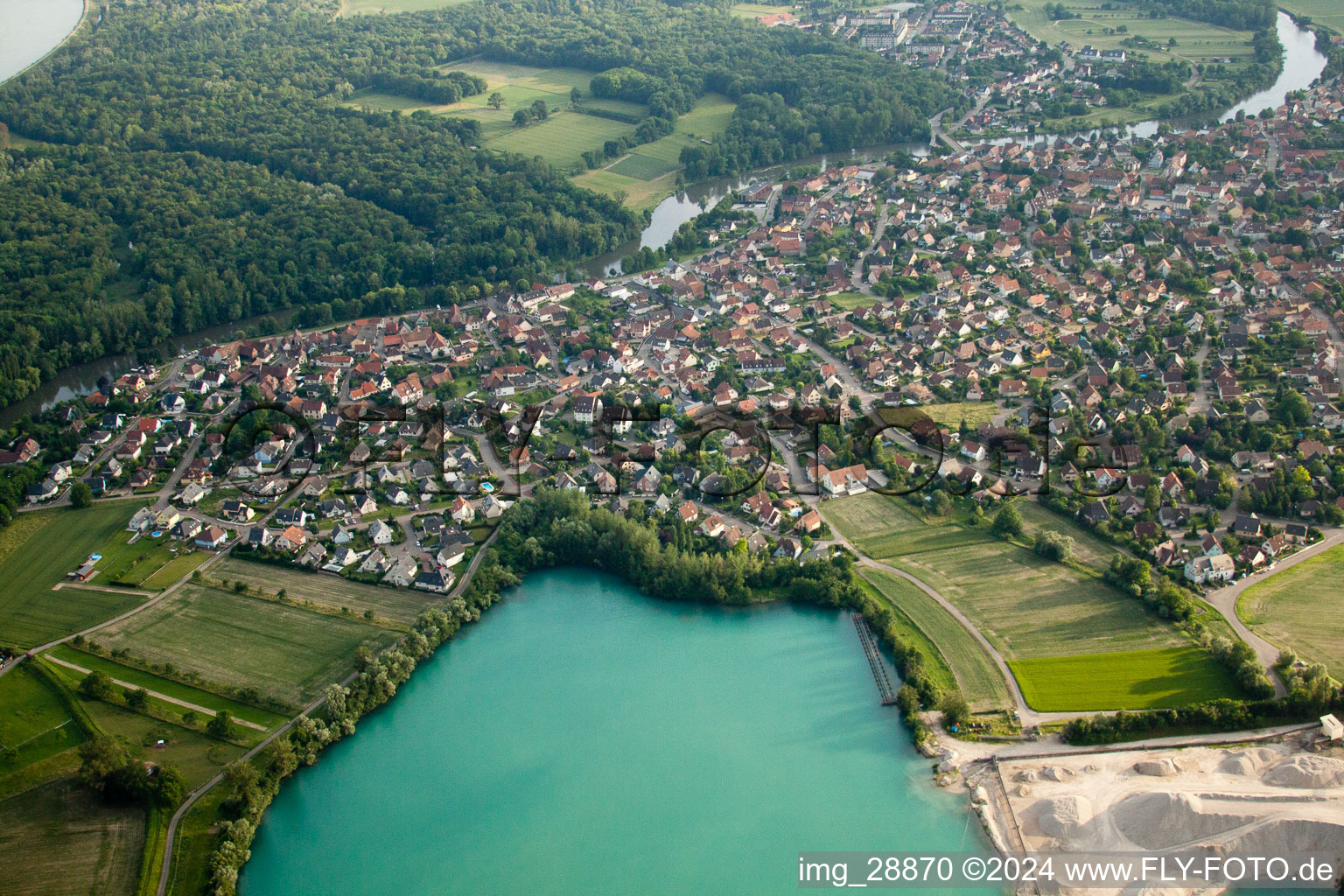 Aerial photograpy of Site and tailings area of the gravel mining GraviA?re in La Wantzenau in Grand Est, France