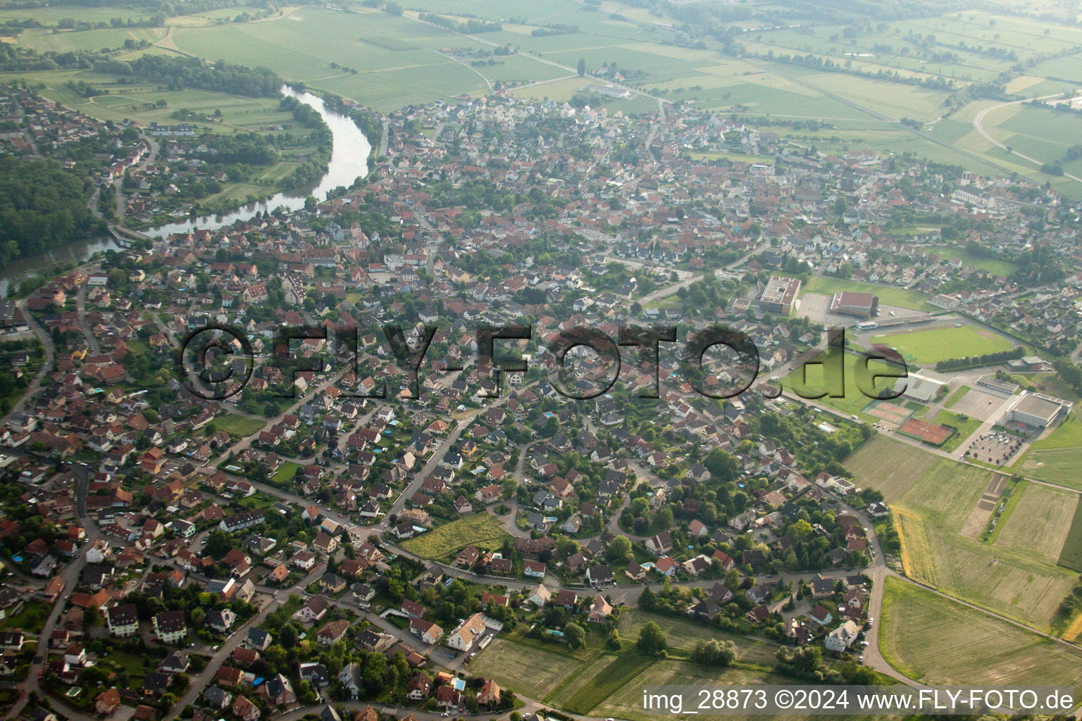 Aerial photograpy of La Wantzenau in the state Bas-Rhin, France