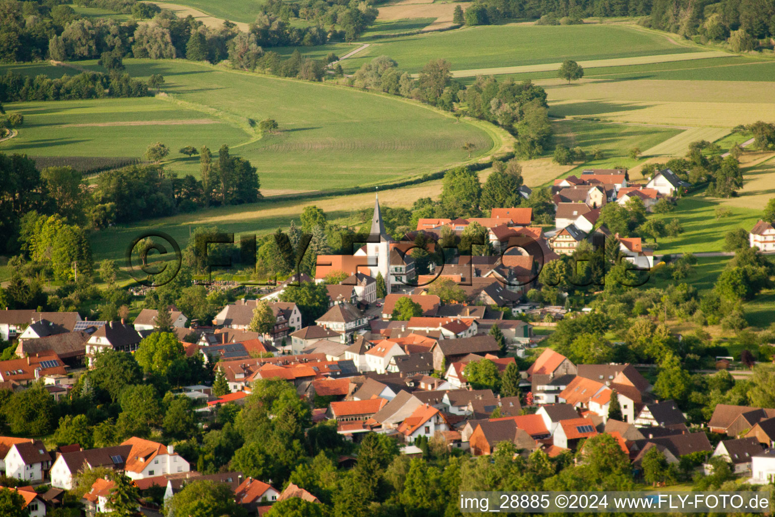 Aerial view of Village view in the district Diersheim in Rheinau in the state Baden-Wurttemberg