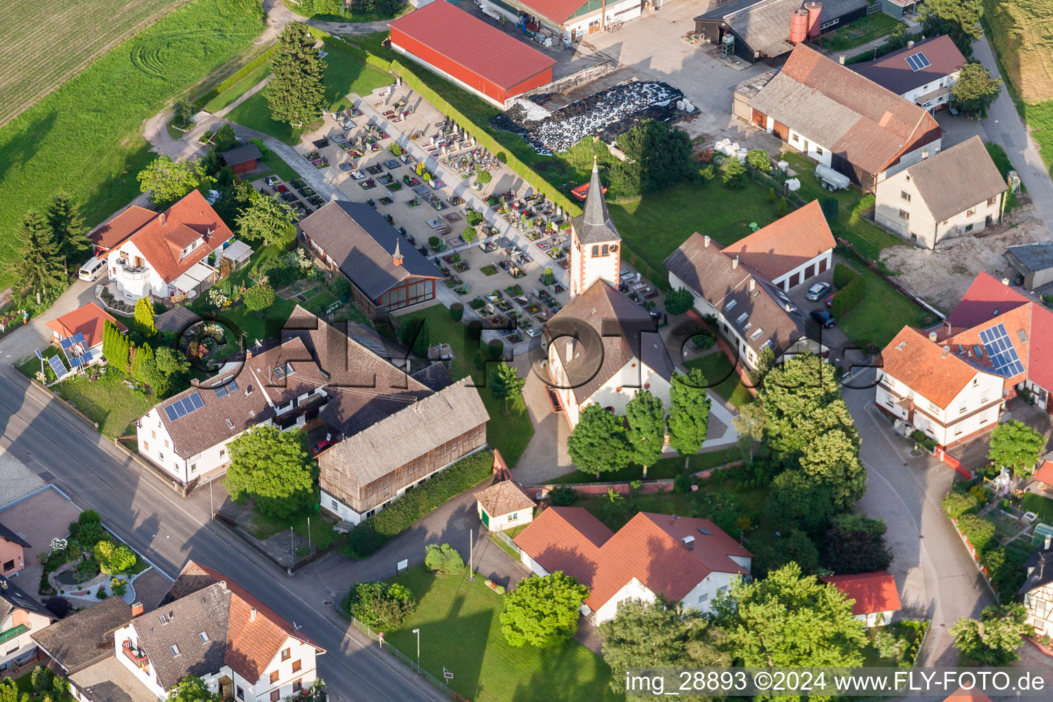 Aerial photograpy of Village view in the district Linx in Rheinau in the state Baden-Wurttemberg, Germany