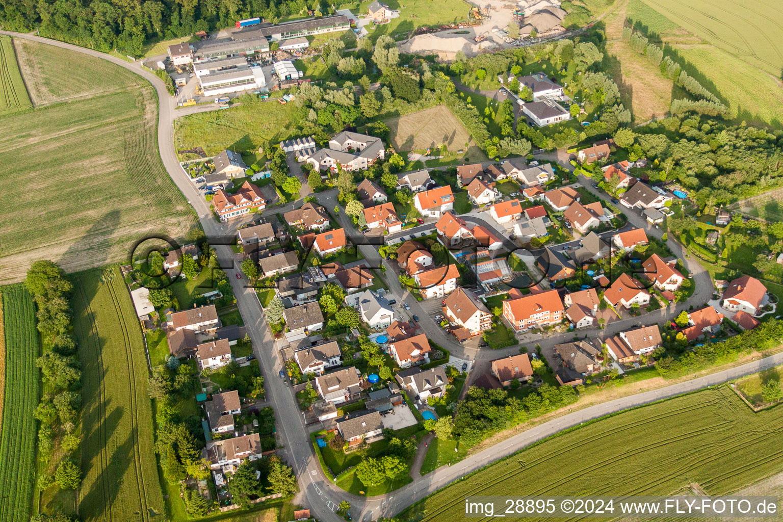 Oblique view of Village view in the district Linx in Rheinau in the state Baden-Wurttemberg, Germany