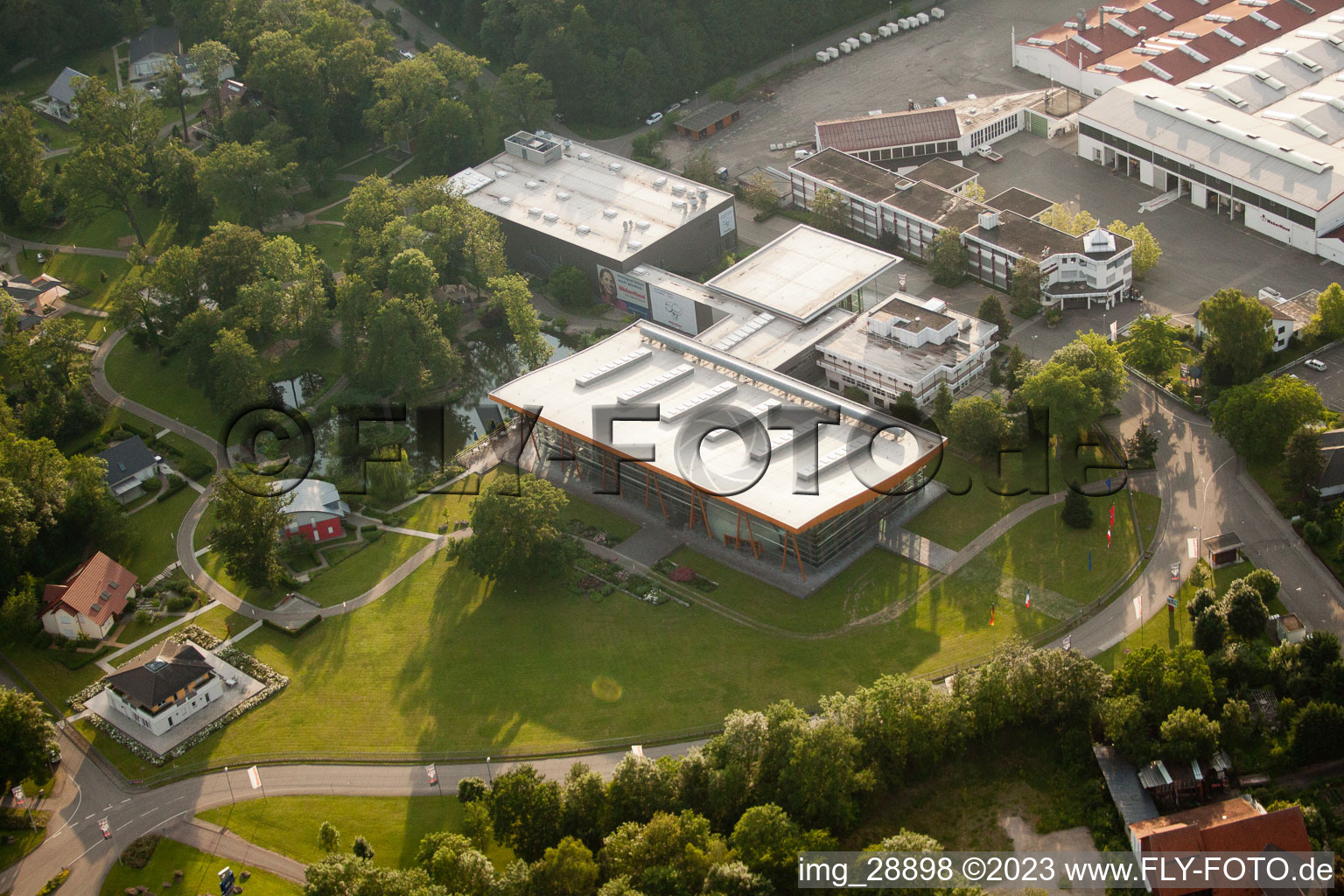 Aerial view of Weberhaus in the district Linx in Rheinau in the state Baden-Wuerttemberg, Germany