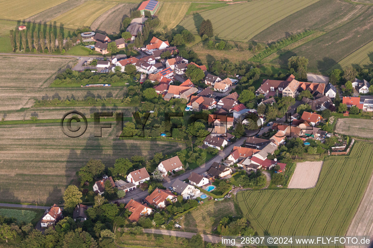 Aerial photograpy of Village view in the district Legelshurst in Willstätt in the state Baden-Wuerttemberg, Germany