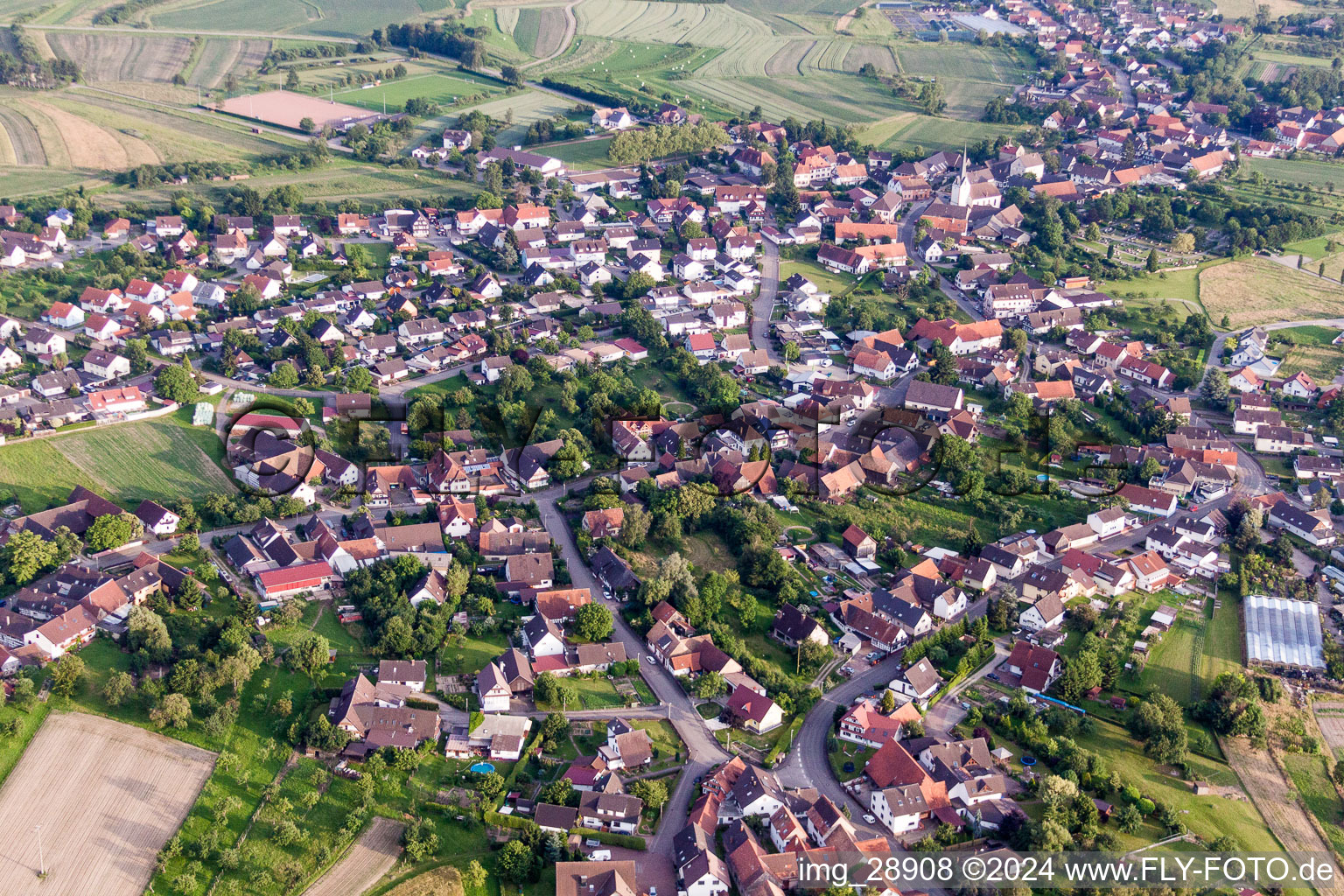 Oblique view of Village view in the district Legelshurst in Willstätt in the state Baden-Wuerttemberg, Germany