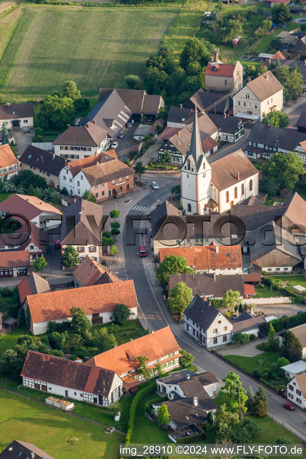 Aerial photograpy of Church building in the village of in the district Legelshurst in Willstaett in the state Baden-Wurttemberg, Germany