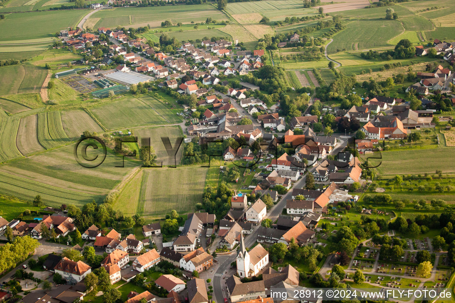 Oblique view of District Legelshurst in Willstätt in the state Baden-Wuerttemberg, Germany