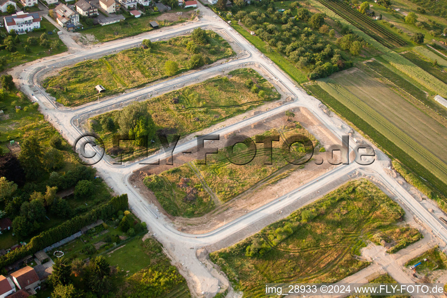 Aerial view of New development area south in the district Urloffen in Appenweier in the state Baden-Wuerttemberg, Germany