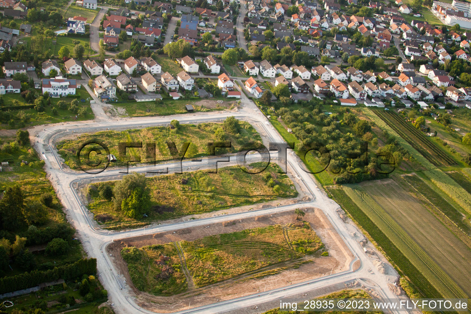 Aerial photograpy of New development area south in the district Urloffen in Appenweier in the state Baden-Wuerttemberg, Germany