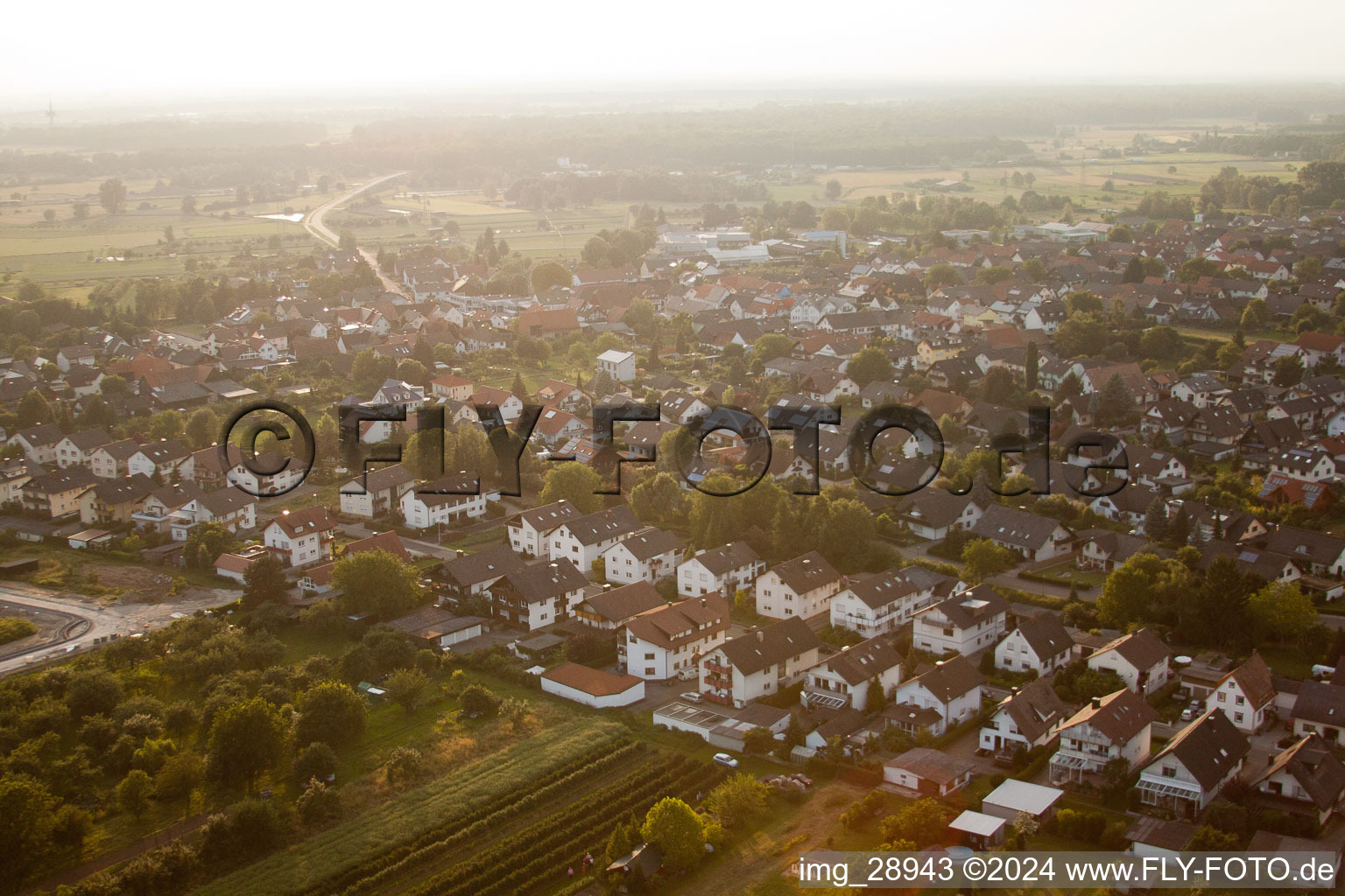 Runzweg in the district Urloffen in Appenweier in the state Baden-Wuerttemberg, Germany from above